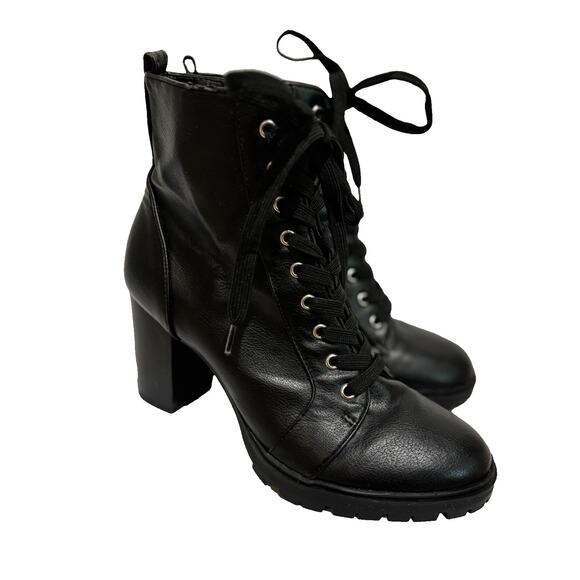 Brash block heel Chunky Combat Boots Women's Sz 8.5 Black Zipper Grunge goth - Picture 1 of 12